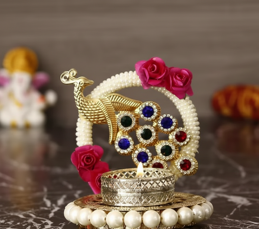Elegant Metal Peacock Tea Light Holder for Diwali