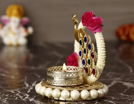 Elegant Metal Peacock Tea Light Holder for Diwali